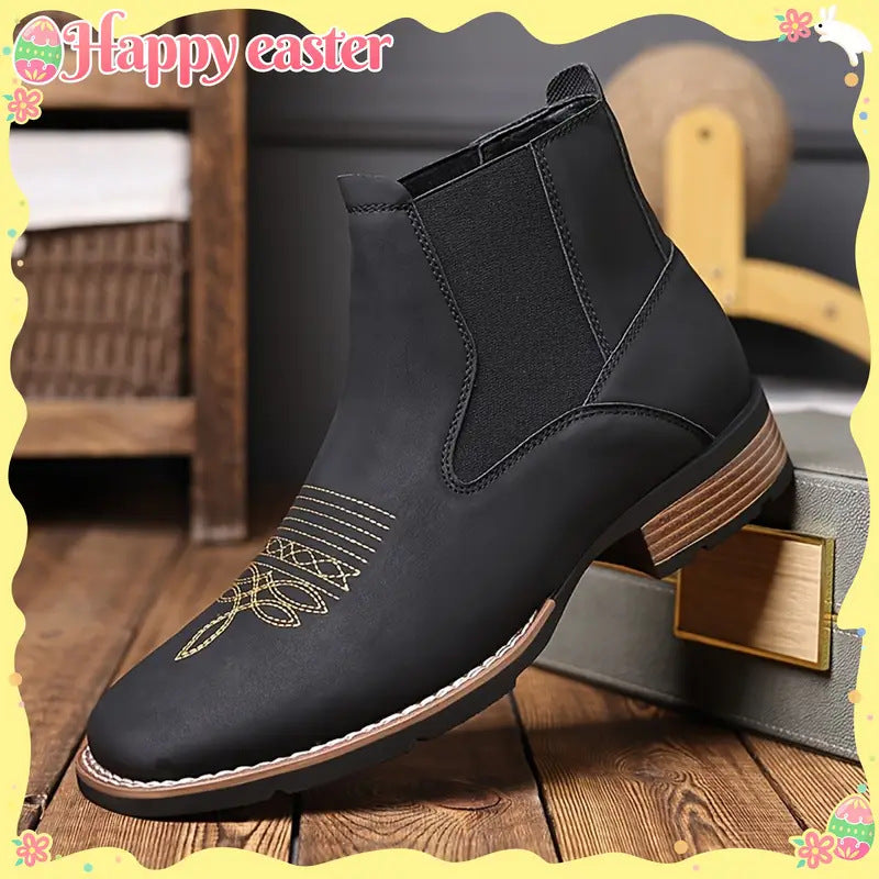 Men's Embroidered Chelsea Boots Premium Casual Ankle Boots