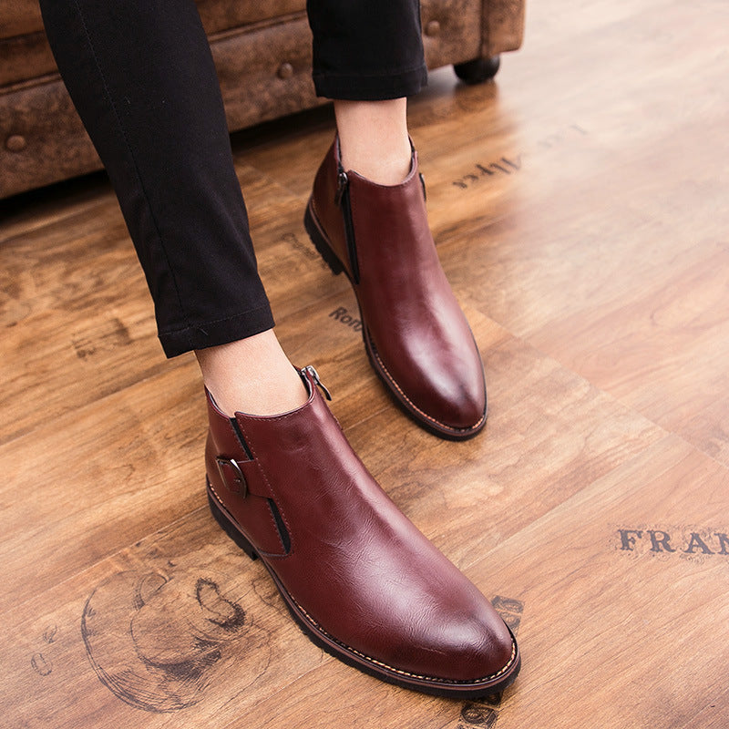 Men's Pointed Toe High-Top Leather Martin Boots