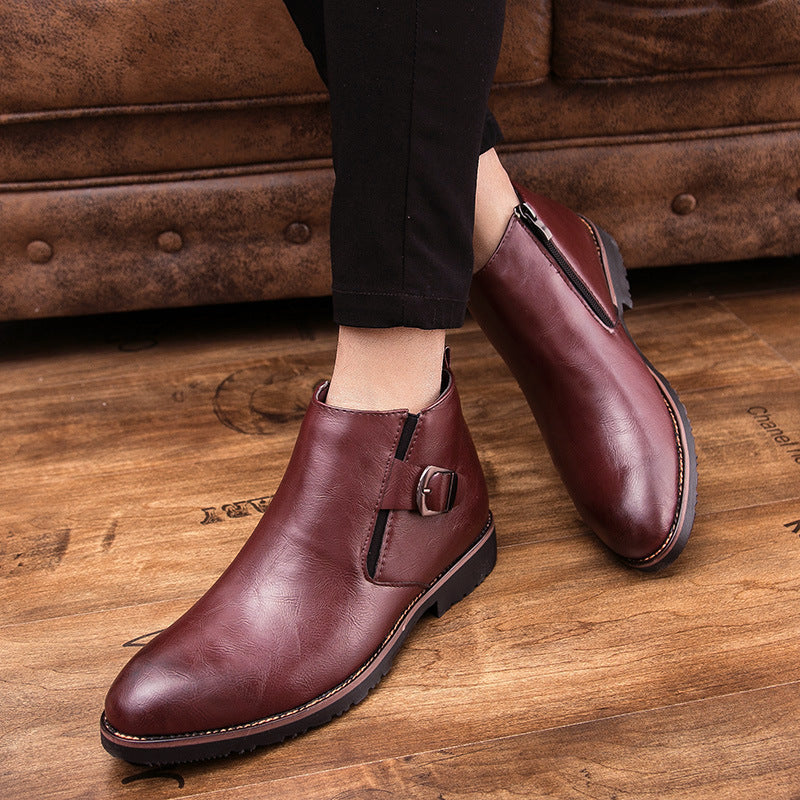 Men's Pointed Toe High-Top Leather Martin Boots