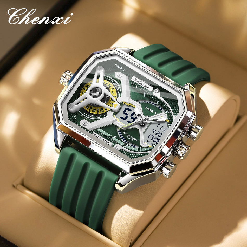 Men's Dual Display Sports Quartz Watch with Luminous Dial
