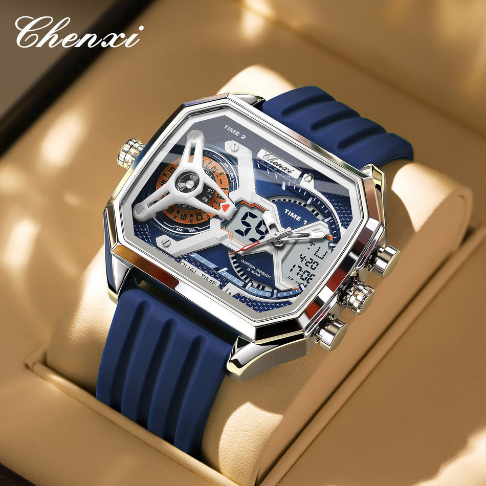 Men's Dual Display Sports Quartz Watch with Luminous Dial