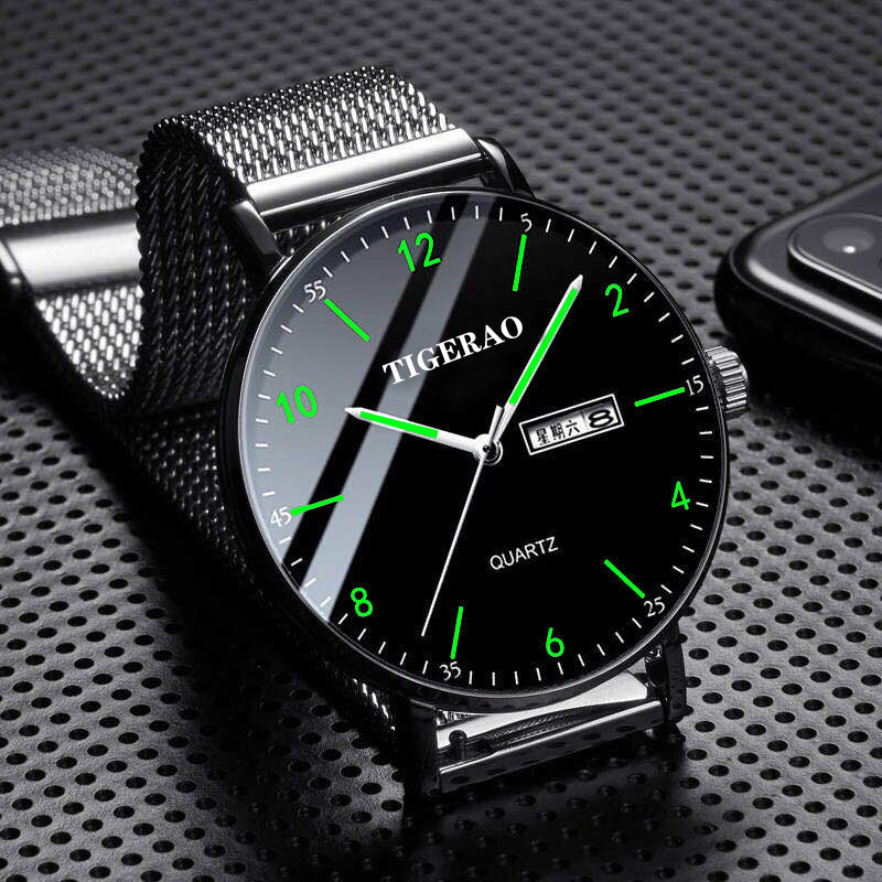 Men's Starry Sky Quartz Watch with Dual Calendar Display