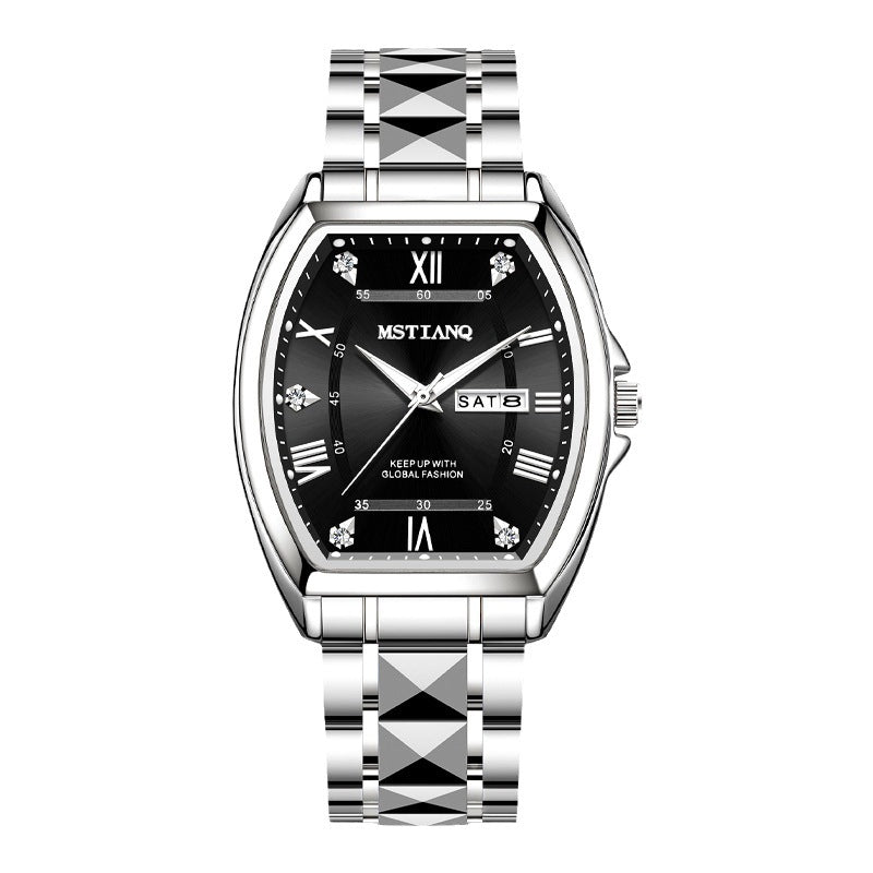 Men's Waterproof Barrel Quartz Watch with Luminous Dial