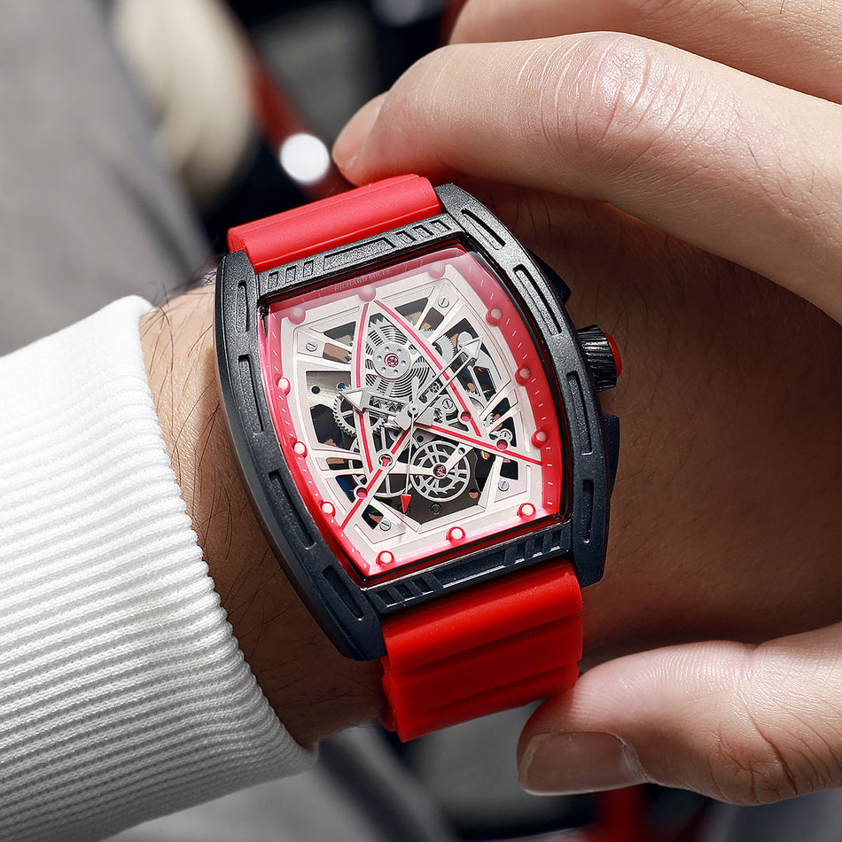 Men's Barrel Dial Sports Quartz Watch with Silicone Strap
