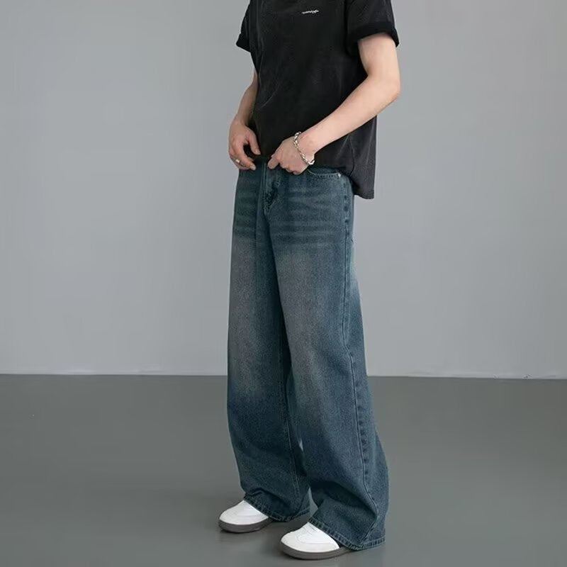 Men's American Retro Blue Jeans Straight Loose Fit Denim Pants