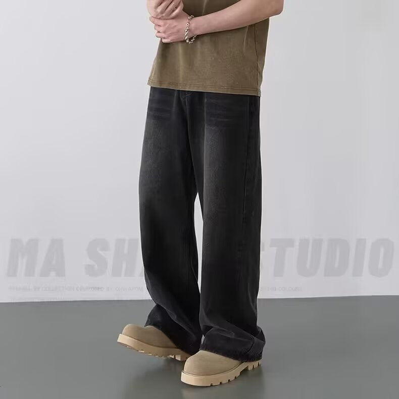 Men's American Retro Blue Jeans Straight Loose Fit Denim Pants