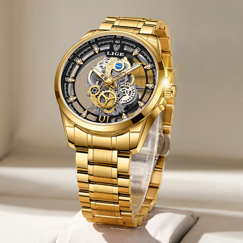 Men's Skeleton Quartz Watch with Transparent Waterproof Dial