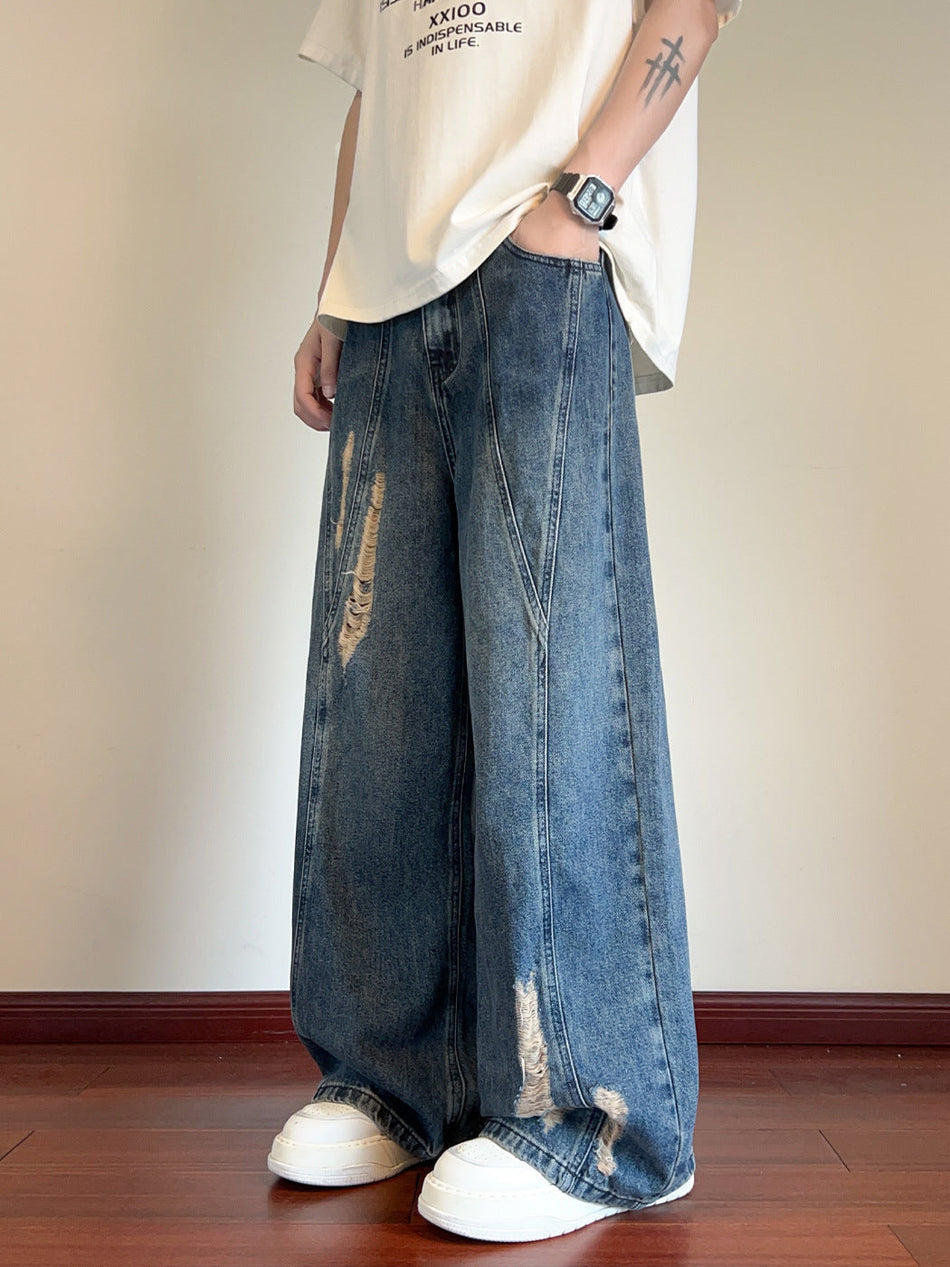 Men's Deconstructed Patchwork Washed Ripped Casual Jeans