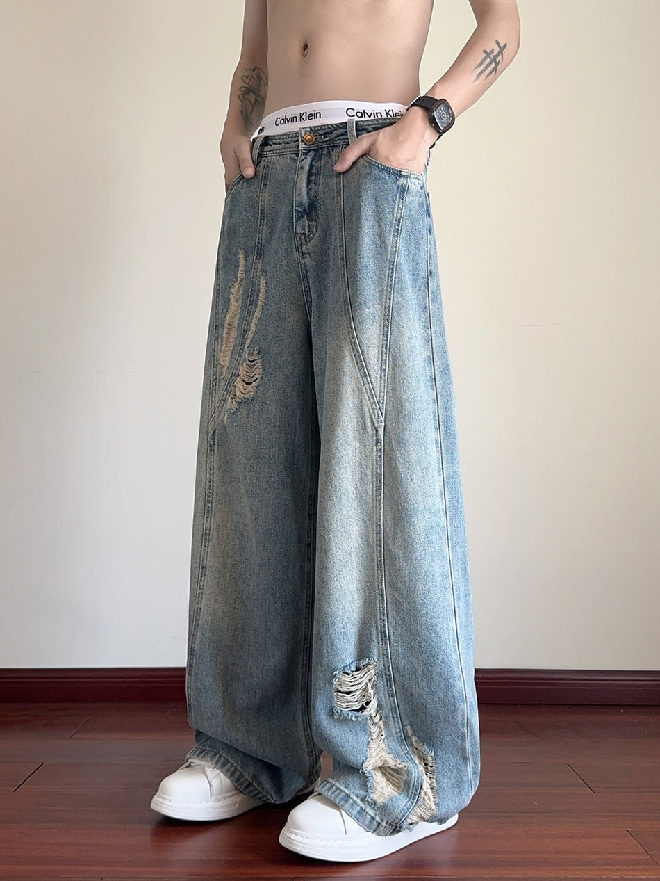 Men's Deconstructed Patchwork Washed Ripped Casual Jeans
