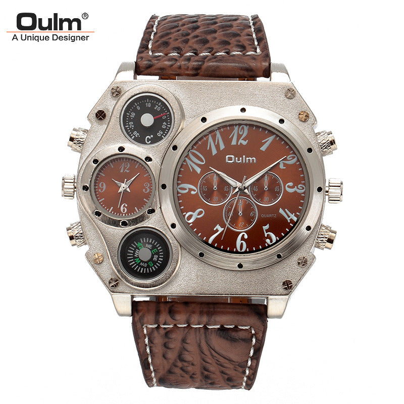 Men's Dual Time Zone Military Quartz Watch with Large Dial