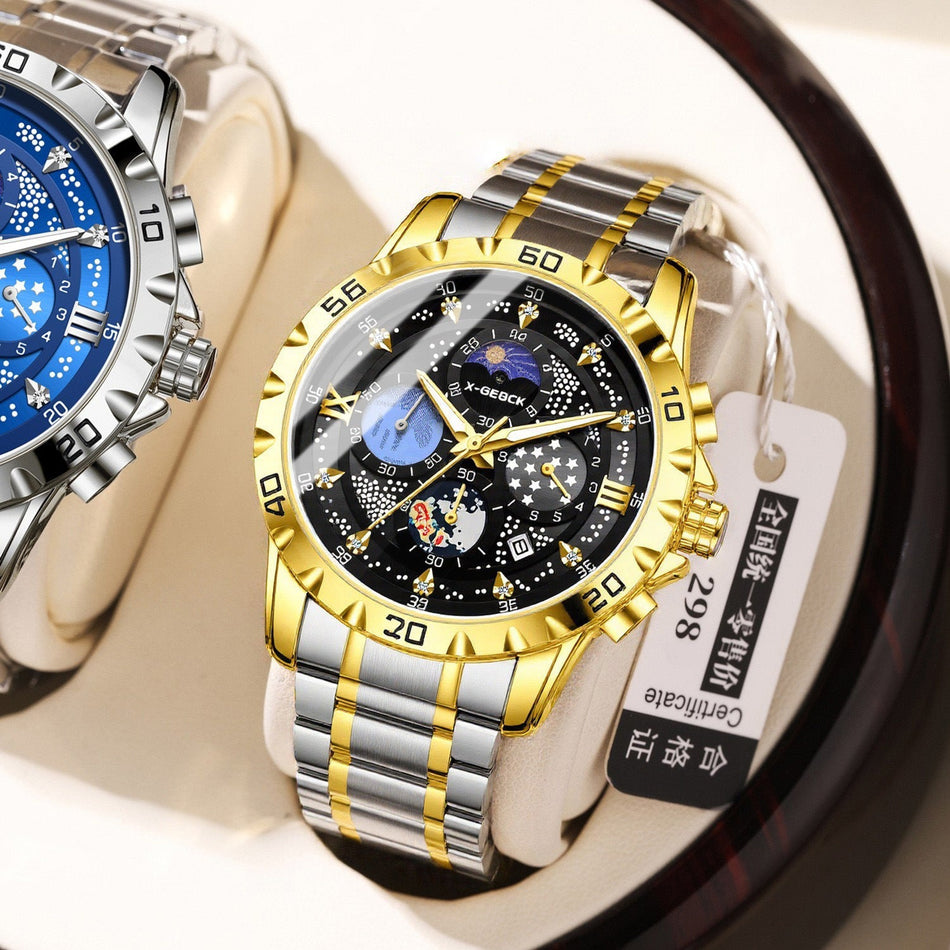Men's Dual Time Zone Military Quartz Watch with Large Dial