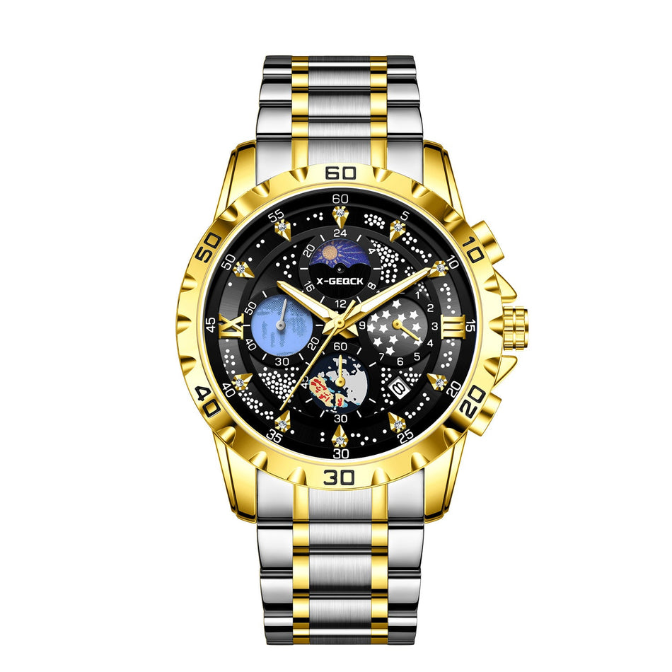 Men's Dual Time Zone Military Quartz Watch with Large Dial