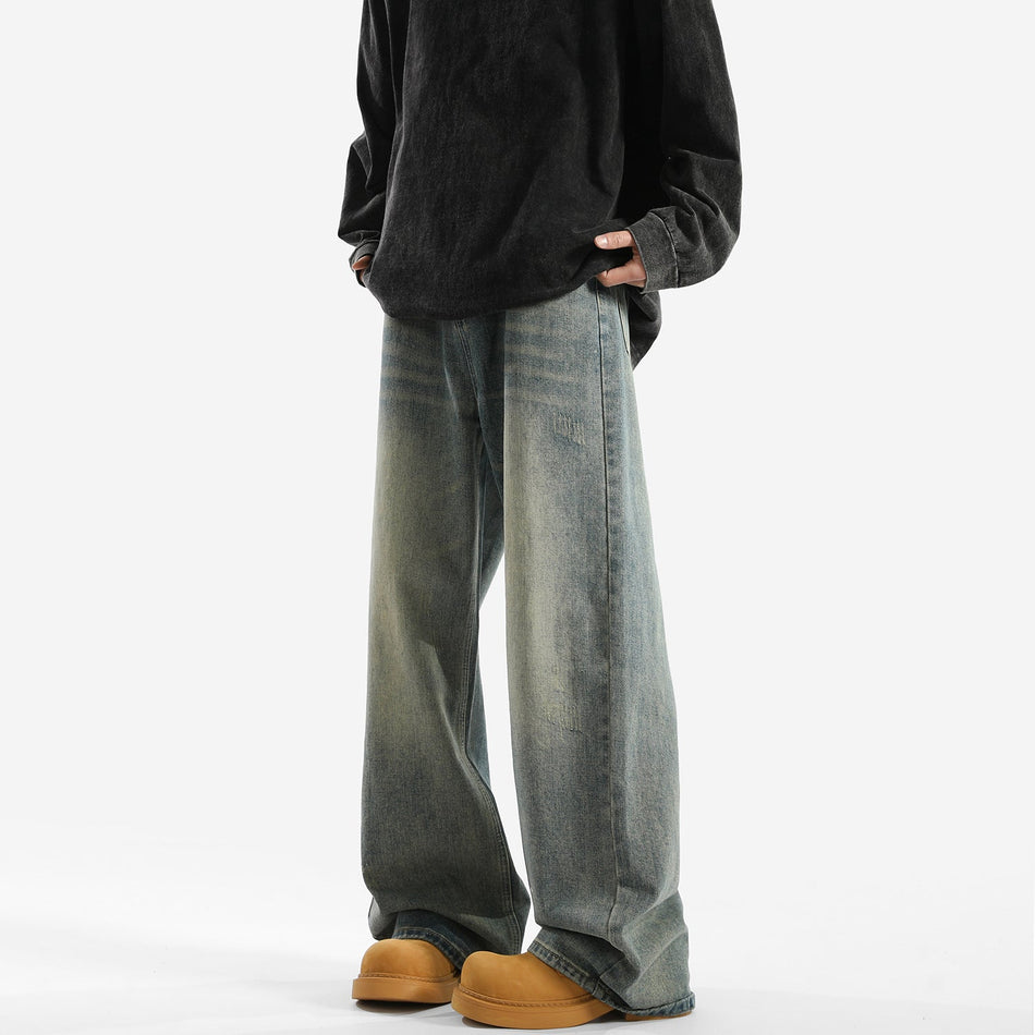 Men's American Style Retro Loose Straight Wide Leg Jeans