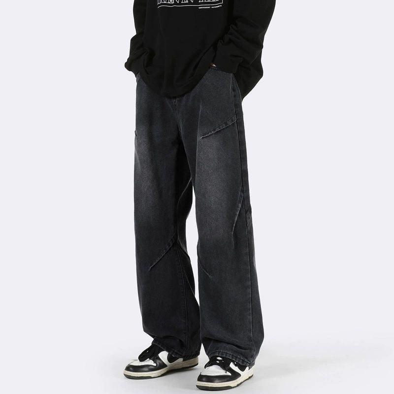 Men's Stitching Wide Leg Jeans Loose Straight High Street Pants