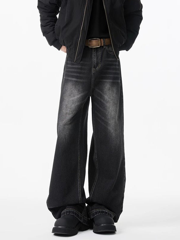 Men's Cleanfit Washed Vintage Wide Leg Straight Jeans