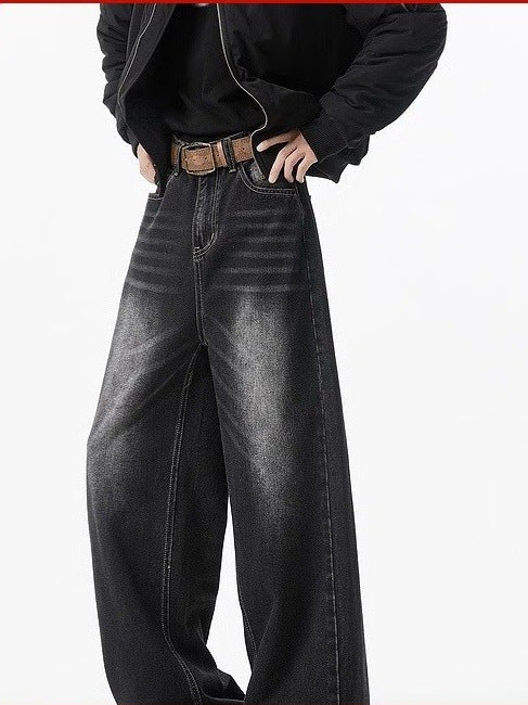 Men's Cleanfit Washed Vintage Wide Leg Straight Jeans