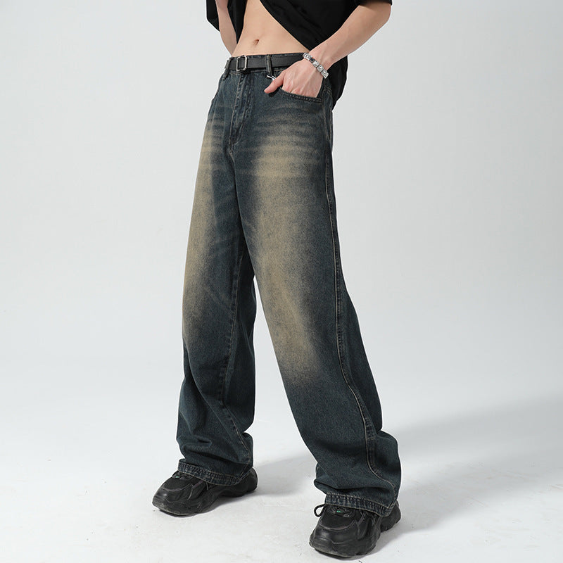Men's Vintage Old Jeans Loose Straight Dad Fit Wide Leg Pants