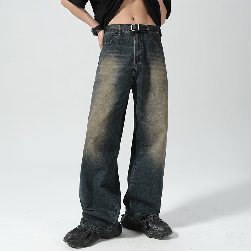 Men's Vintage Old Jeans Loose Straight Dad Fit Wide Leg Pants