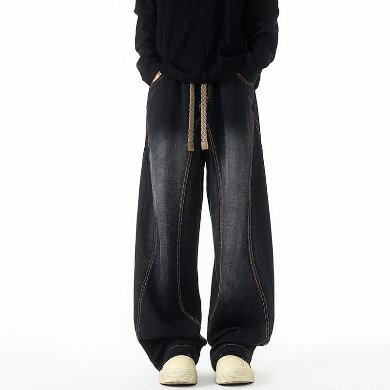 Men's American Retro Washed Workwear Wide Leg Jeans