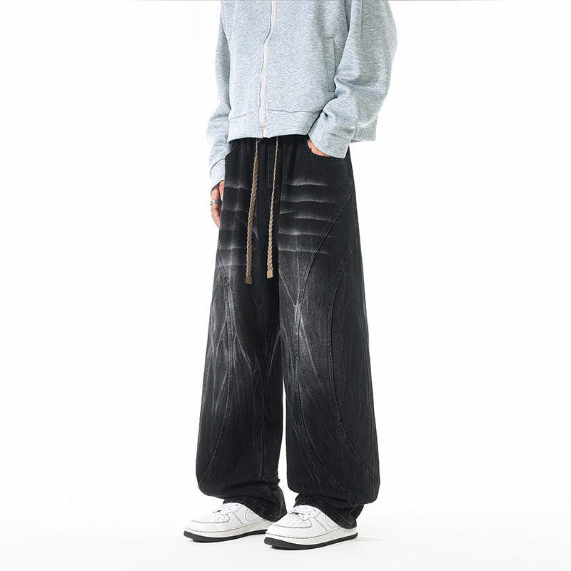 Men's Washed Distressed Split Design Retro Scimitar Jeans