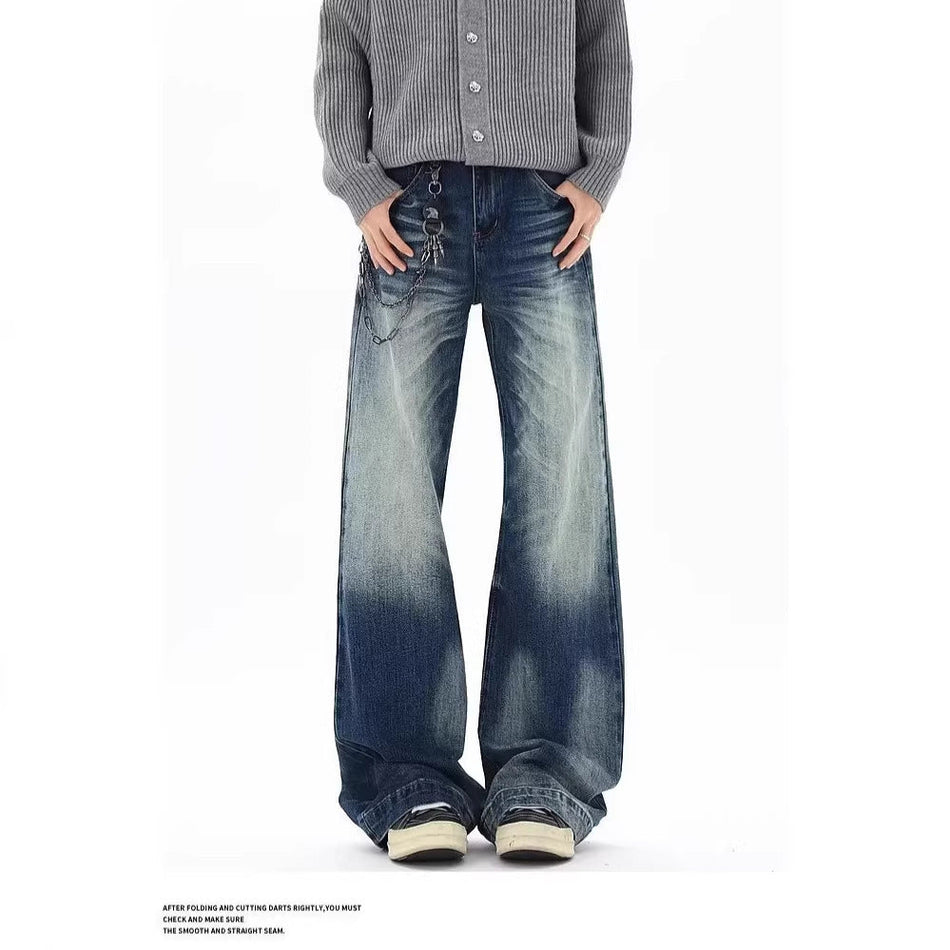 Men's American Retro Wide Leg Straight Loose Jeans Pants