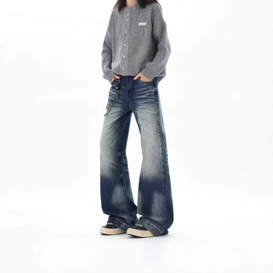 Men's American Retro Wide Leg Straight Loose Jeans Pants