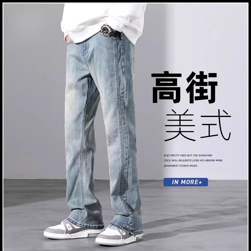 Men's American Retro Loose Straight Slight Flare Jeans Pants
