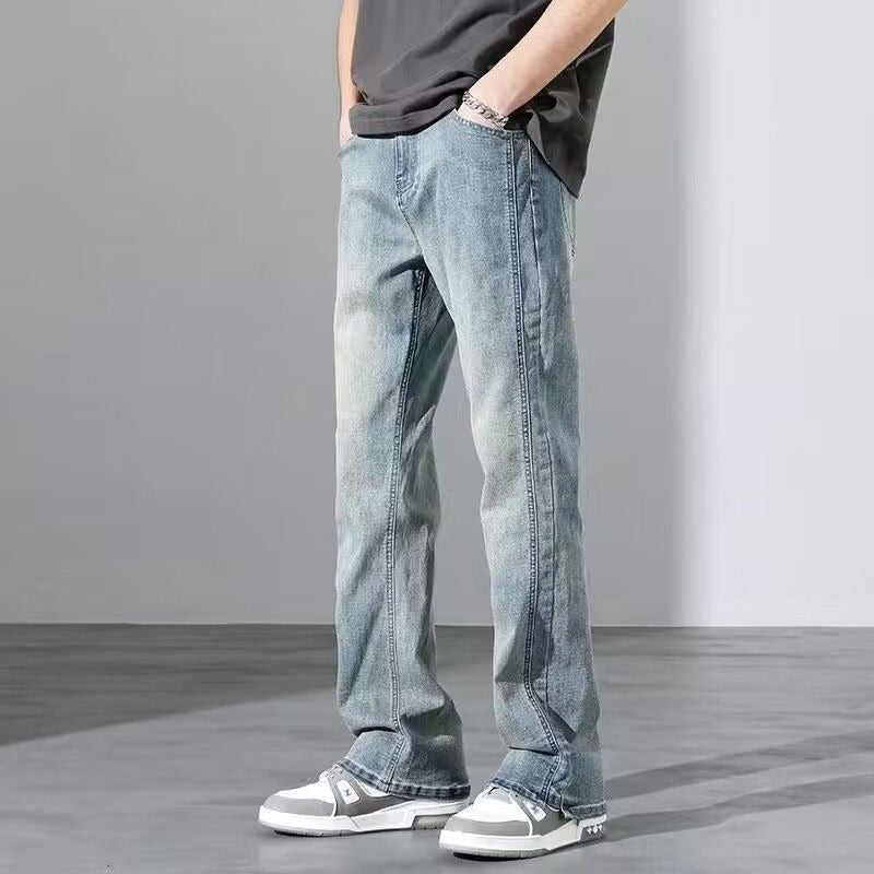 Men's American Retro Loose Straight Slight Flare Jeans Pants