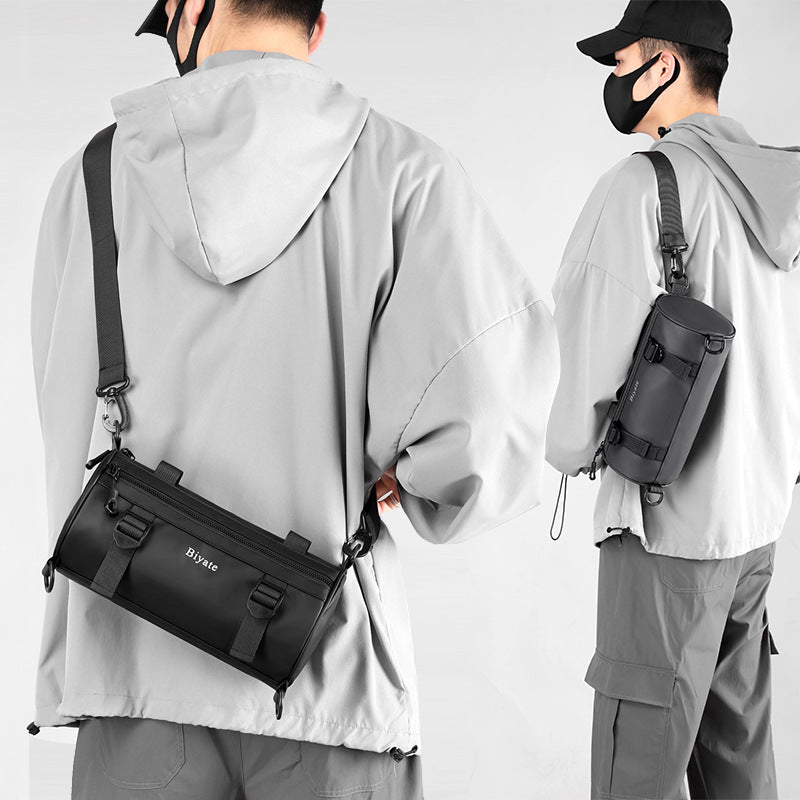 Men's Cylindrical Crossbody Bag with Functional Shoulder Design