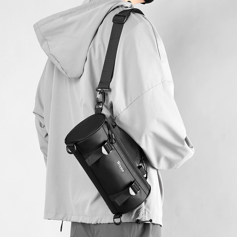 Men's Cylindrical Crossbody Bag with Functional Shoulder Design