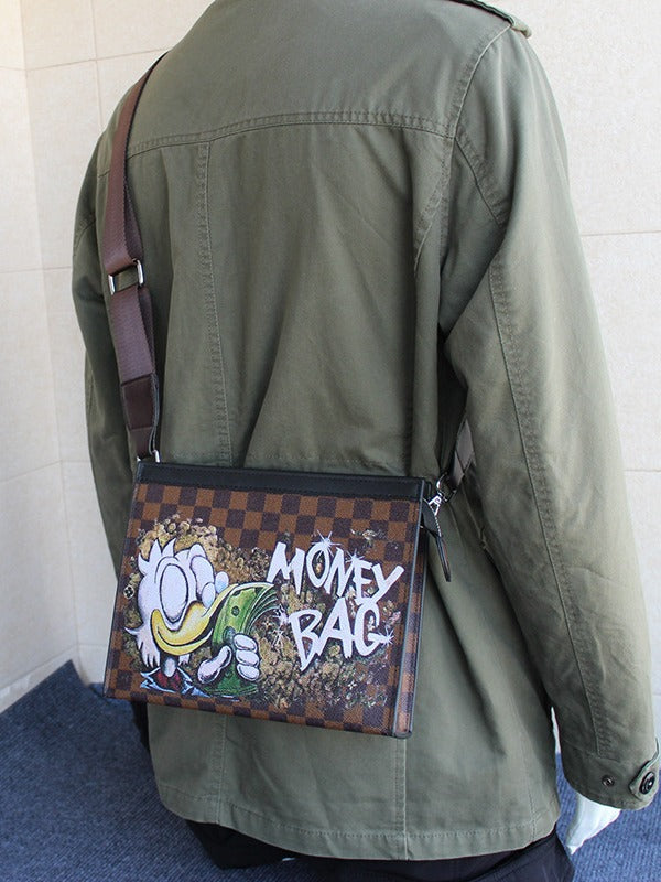 Unisex Chessboard Crossbody Bag with Large Capacity Design
