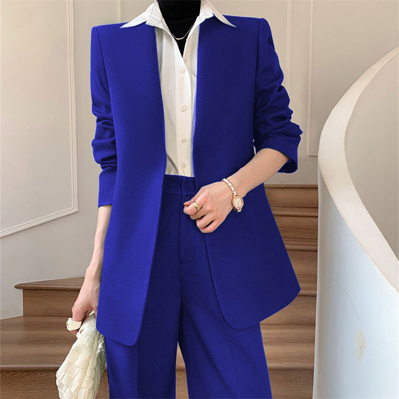 Women's Royal Blue Two Piece Suit with Elegant Blazer Design