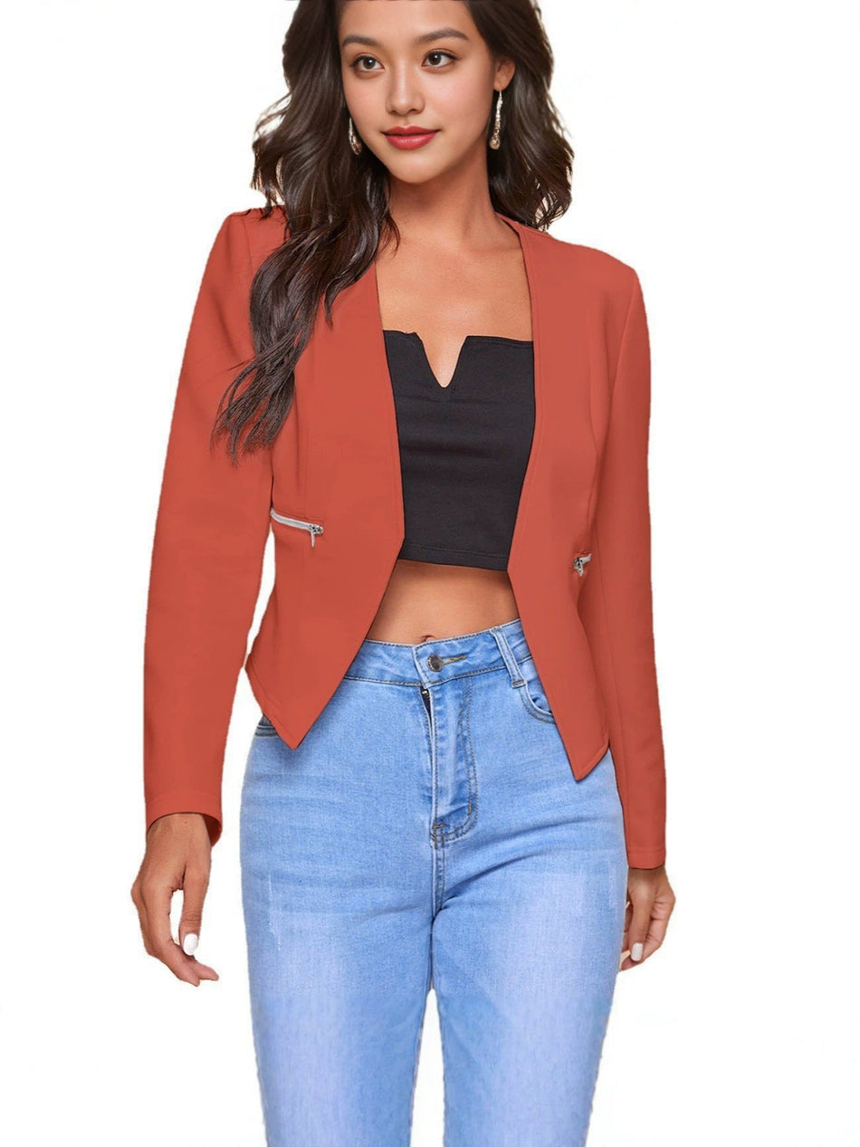 Women's Casual Zip Front Blazer Jacket for Everyday Wear