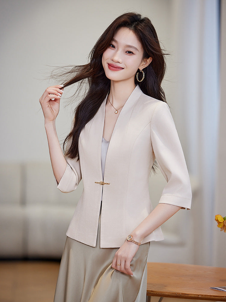 Women's Cropped Three-Quarter Sleeve Blazer Jacket