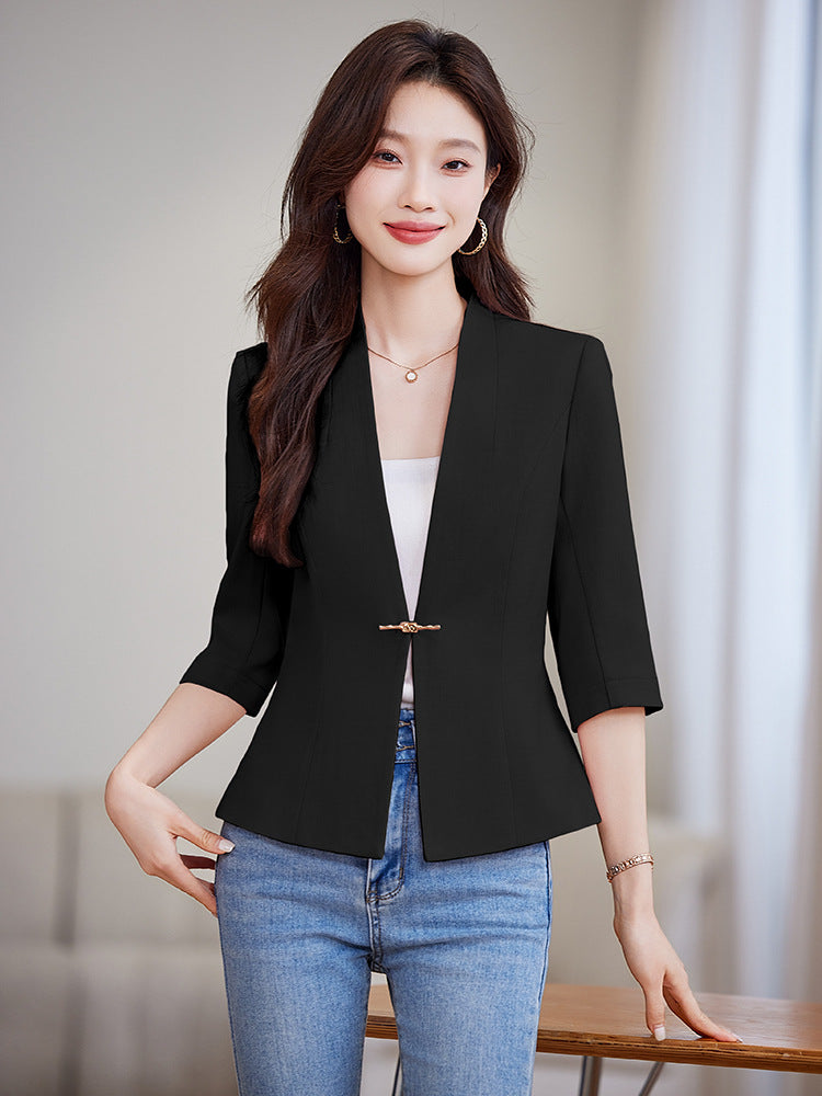Women's Cropped Three-Quarter Sleeve Blazer Jacket