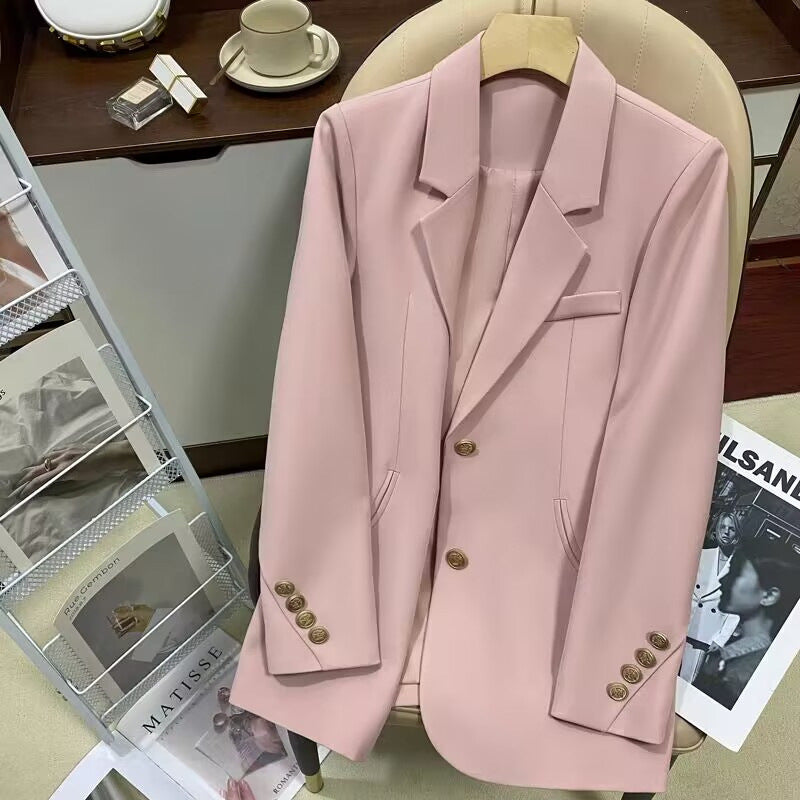Women's Pink Single-Breasted Blazer with Elegant Tailored Fit