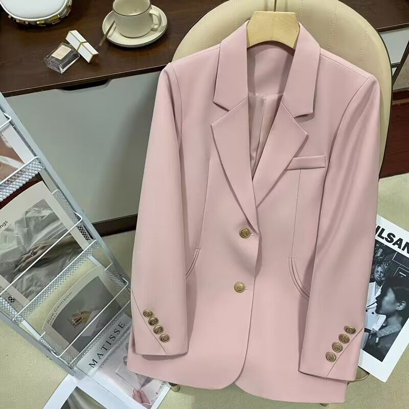 Women's Pink Single-Breasted Blazer with Elegant Tailored Fit