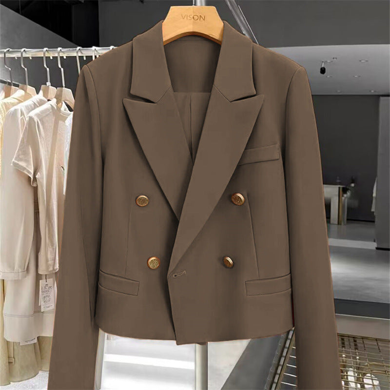 Women's Coffee Brown Cropped Blazer for Casual Office Wear