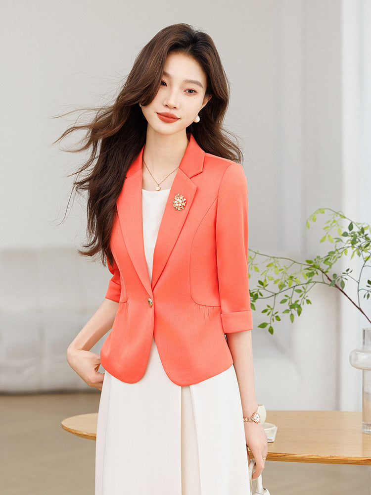 Women's Pink Three-Quarter Sleeve Blazer Jacket
