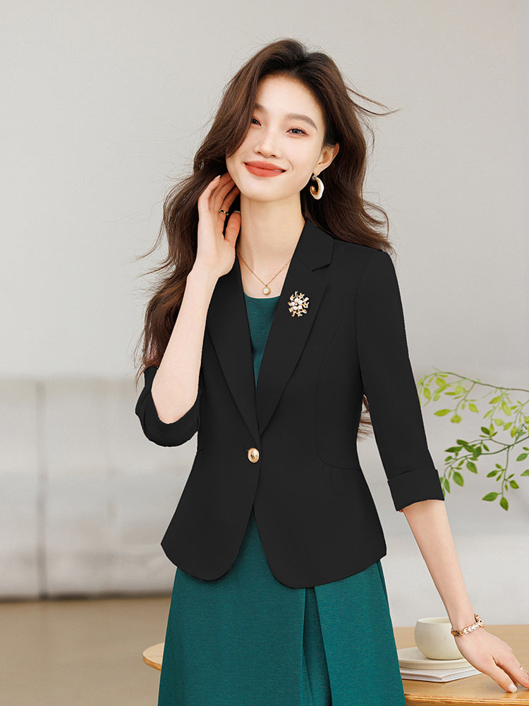 Women's Pink Three-Quarter Sleeve Blazer Jacket