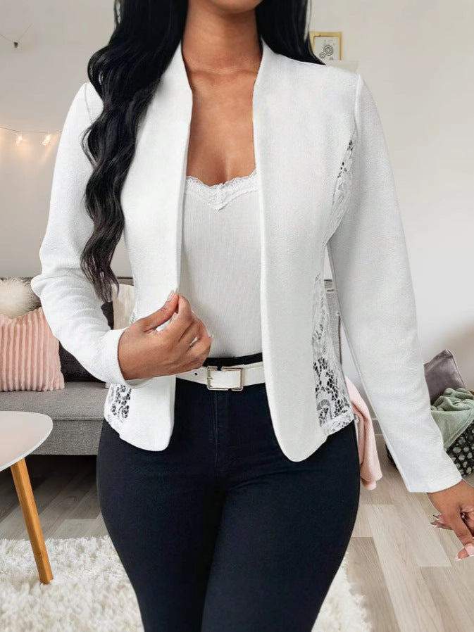Women's Lace Panel Blazer Jacket with Elegant Tailored Fit