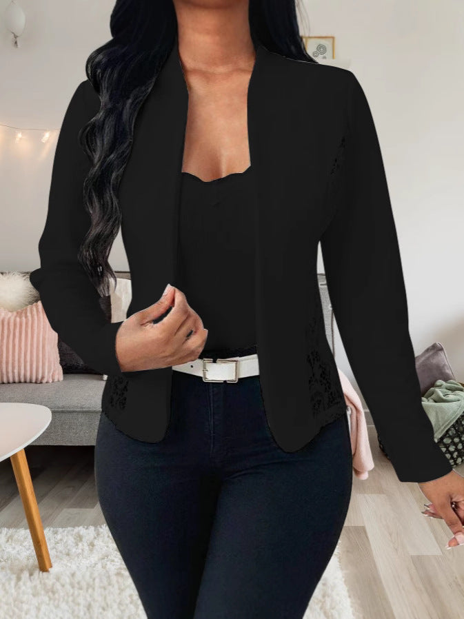 Women's Lace Panel Blazer Jacket with Elegant Tailored Fit