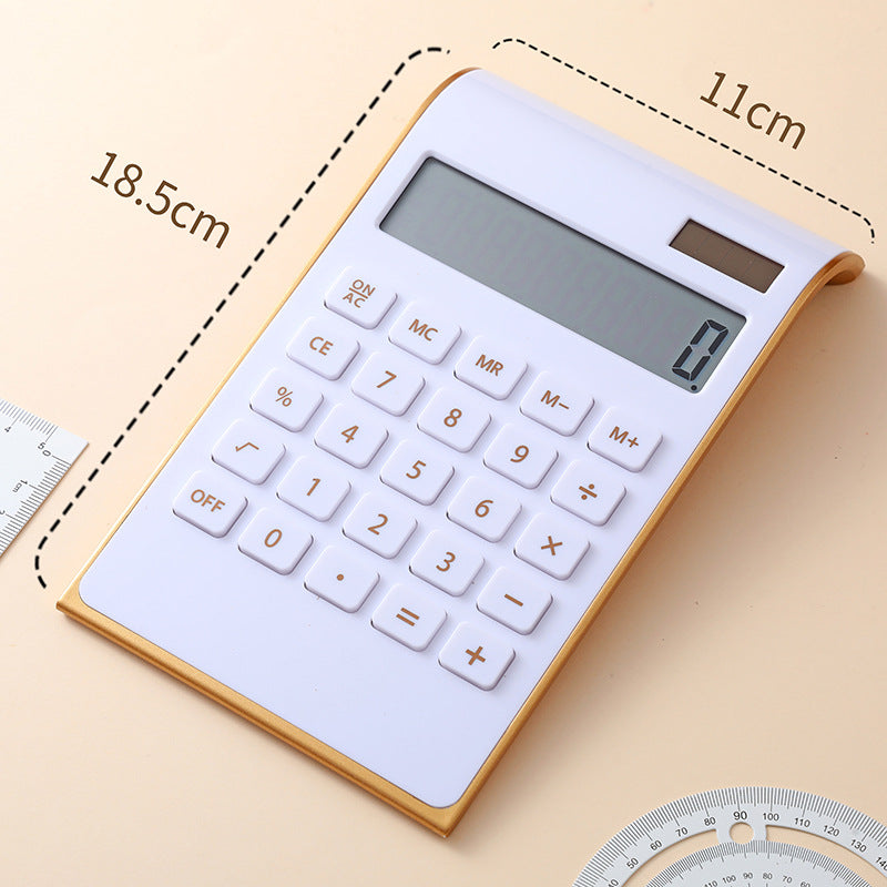 Ultra-Thin Dual-Power Calculator – Gold-Trim Desktop Calculator