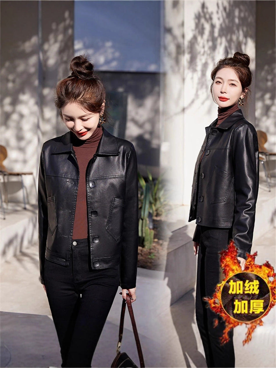 Women's Slim Fit Faux Leather Jacket for Autumn & Winter