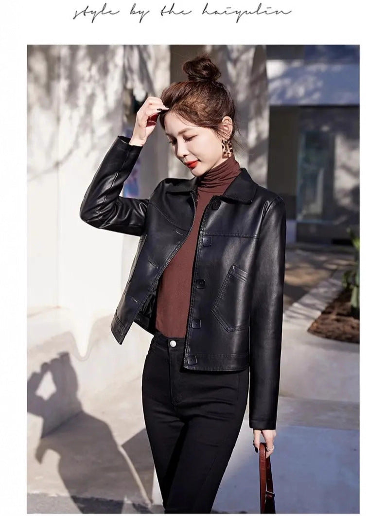 Women's Slim Fit Faux Leather Jacket for Autumn & Winter