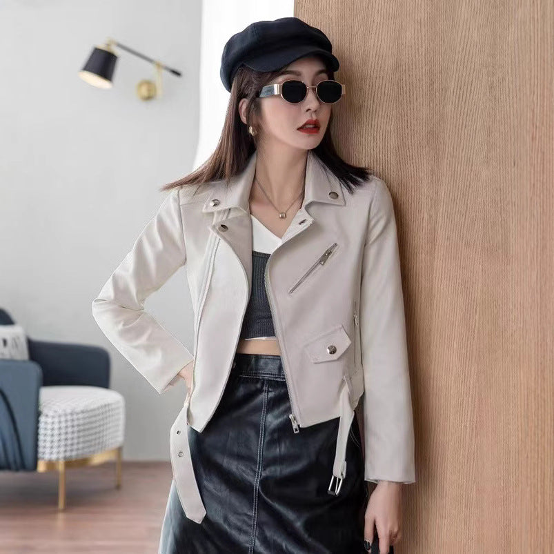 Women's Faux Leather Moto Jacket with Asymmetrical Zip