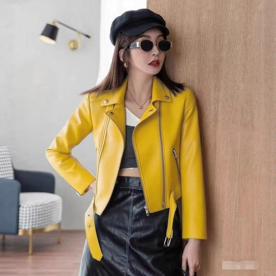 Women's Faux Leather Moto Jacket with Asymmetrical Zip
