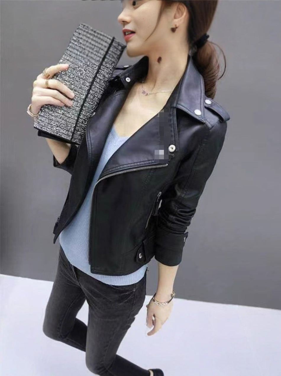 Women's Slim Fit Faux Leather Motorcycle Jacket