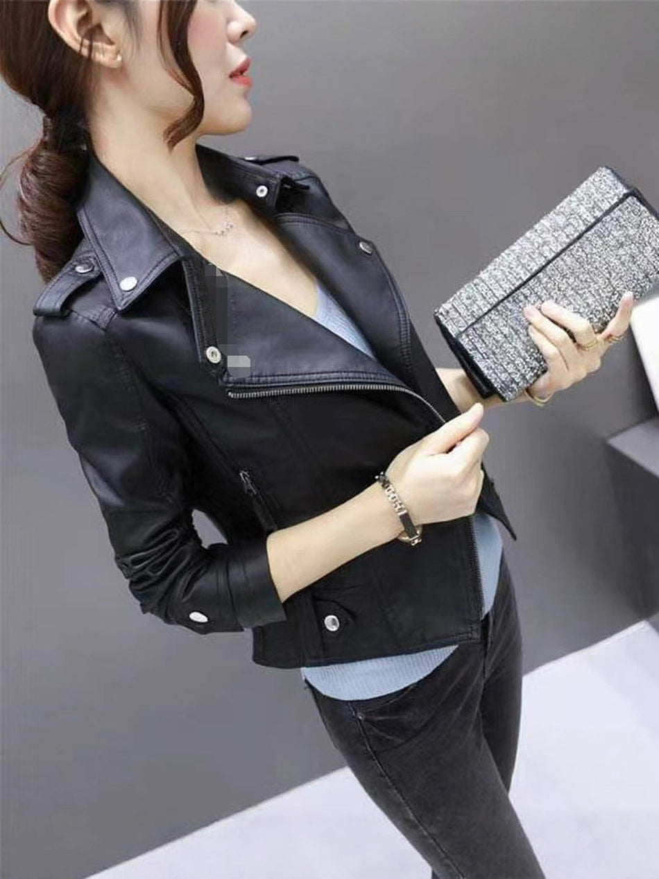 Women's Slim Fit Faux Leather Motorcycle Jacket