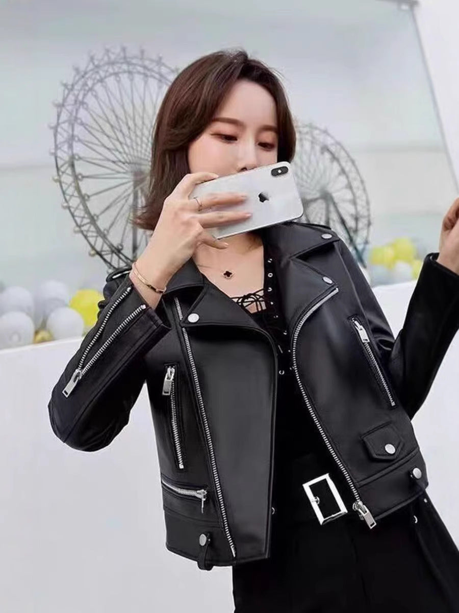 Women's Plus Size Slim Fit Faux Leather Moto Jacket